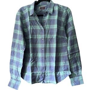 NWOT Untuckit Women's Grenache Flannel Button Up Shirt Long Sleeve Blue Size 4